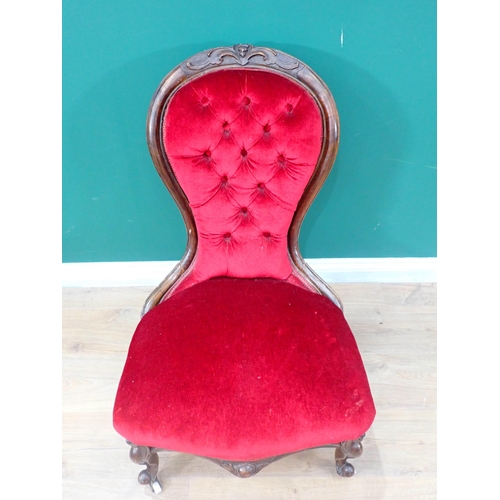 347 - A Victorian Nursing Chair with button upholstered spoon back