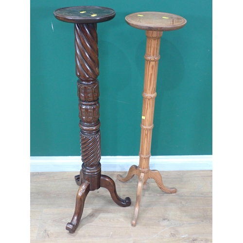 354 - A Victorian Walnut Plantstand with a spiral column and tripod base, 3ft 3in H and another in pine