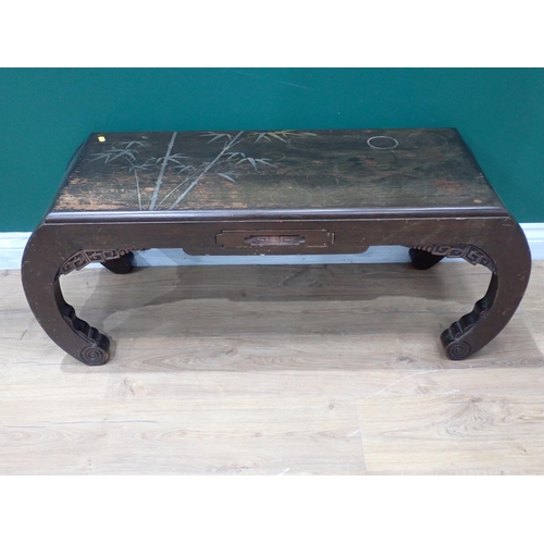 363 - An inlaid Chinese Coffee Table with bamboo design, 3ft 4in W