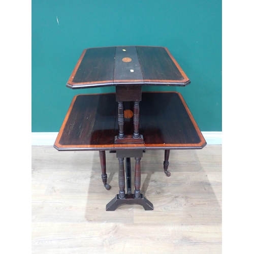 369 - An Edwardian mahogany and satinwood crossbanded two tier Sutherland Table 2ft 5in H x 1ft 11in W