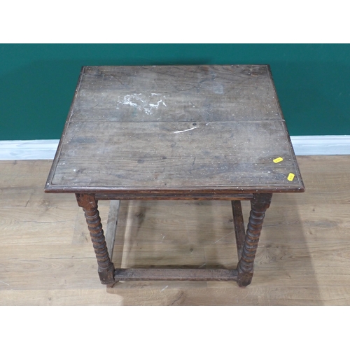 405 - A 17th Century oak  Side Table with moulded two plank lid on bobbin turned supports united by surrou... 