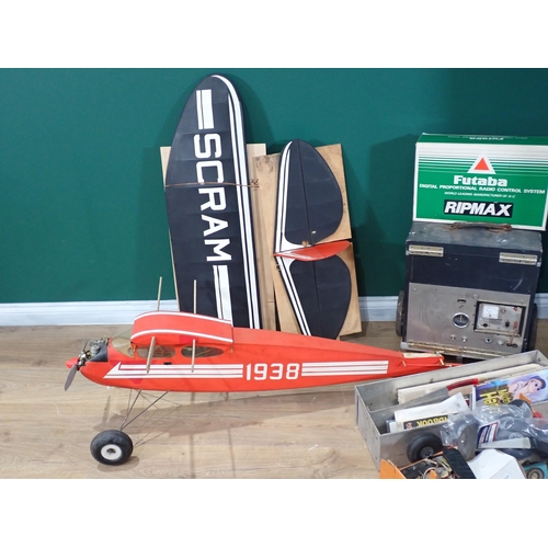 407 - A radio controlled petrol Piper Cub Aircraft with receiver in custom made wooden transport box, anot... 