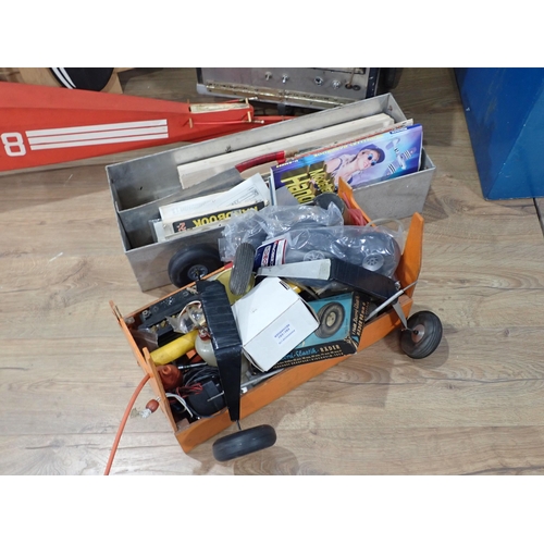 407 - A radio controlled petrol Piper Cub Aircraft with receiver in custom made wooden transport box, anot... 