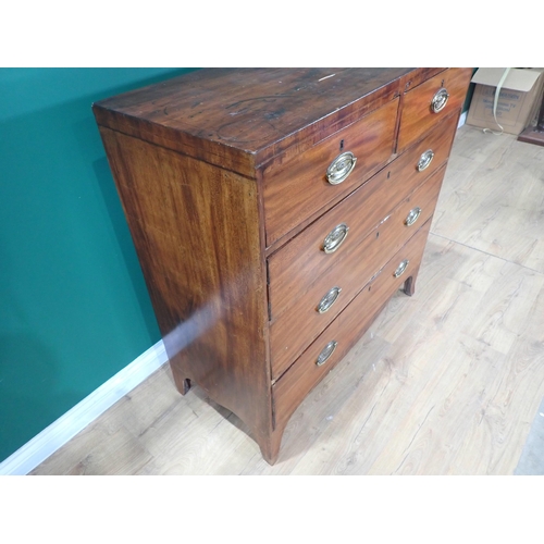 413 - A 19th Century mahogany Chest of two short and three long drawers on splayed feet 3ft 6in W x 3ft 6i... 