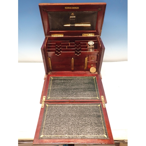 420 - An Edwardian mahogany and inlaid Desk Stand with folding green leather inset writing surface and fit... 