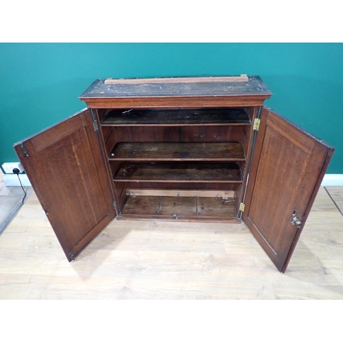 448 - An 18th Century and later oak Cupboard fitted pair of fielded doors enclosing shelves 3ft 2in W x 3f... 