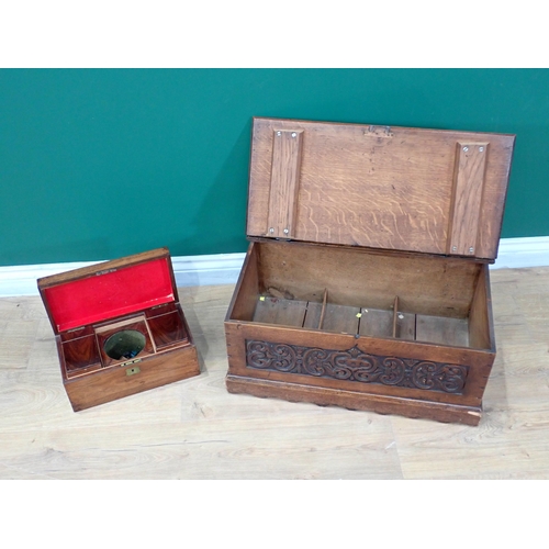 454 - An oak Book Box in the 17th Century style with strap hinges and carved front panel 2ft 1in W x 11in ... 