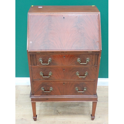 460 - A small mahogany Bureau on squared supports, 1ft 11in W A/F