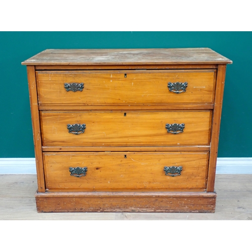 468 - A satin walnut Chest of three long drawers, 3ft W