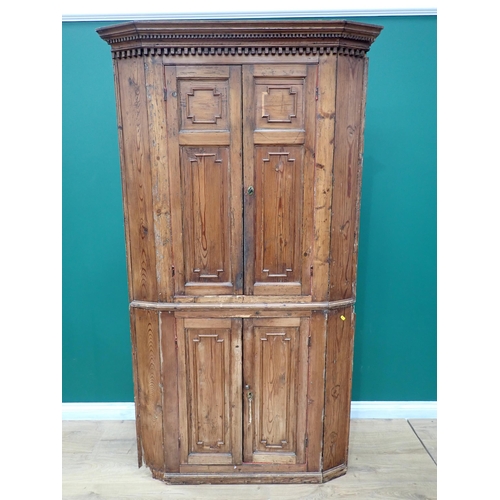 47 - A 19th Century pine barrel back Corner Cupboard fitted two pairs of moulded panelled doors 6ft 8in H... 