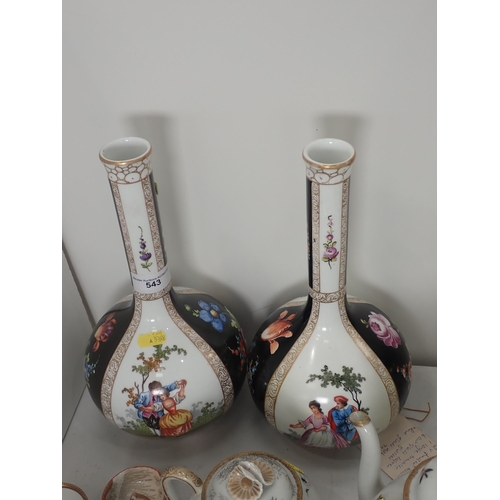 543 - A pair of Continental bottle Vases decorated dancing couples, Chinese lidded Rice Bowl, Satsuma Teap... 