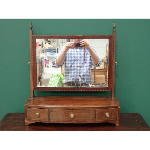 56 - A 19th Century mahogany Dressing Mirror with bow fronted box base fitted three drawers on bracket fe... 