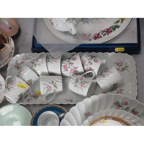 571 - A boxed Spode Cheese Plate, Limoges Coffee Set, grey glazed globular Vase, glass Vase, Scent Bottle,... 