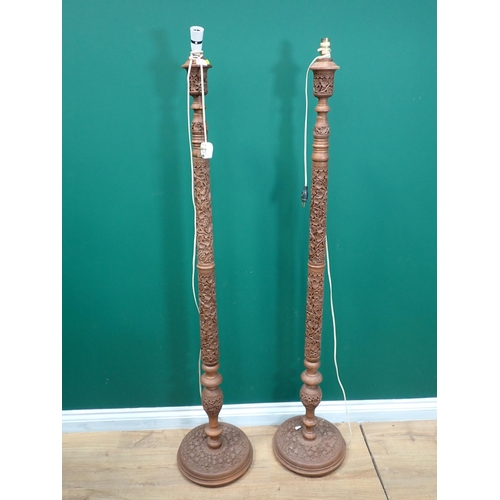 59 - A pair of Chinese style carved hardwood Standard Lamps 5ft 2in H, failed PAT