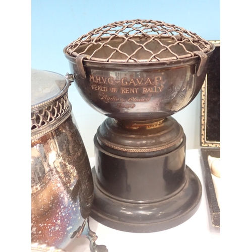 591 - A box of silver plated items including Tankard, Pot Pourri, Muffin Dish and Cover, etc.