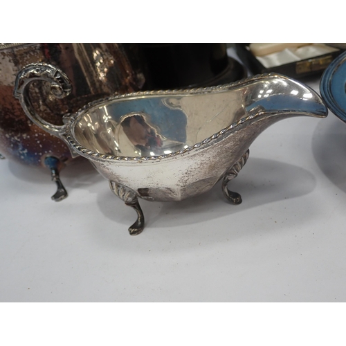 591 - A box of silver plated items including Tankard, Pot Pourri, Muffin Dish and Cover, etc.