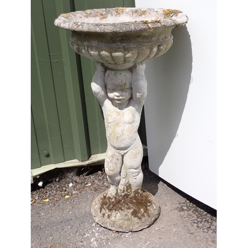 617 - A composite Bird Bath with figural column in the form of a boy 2ft 7in H