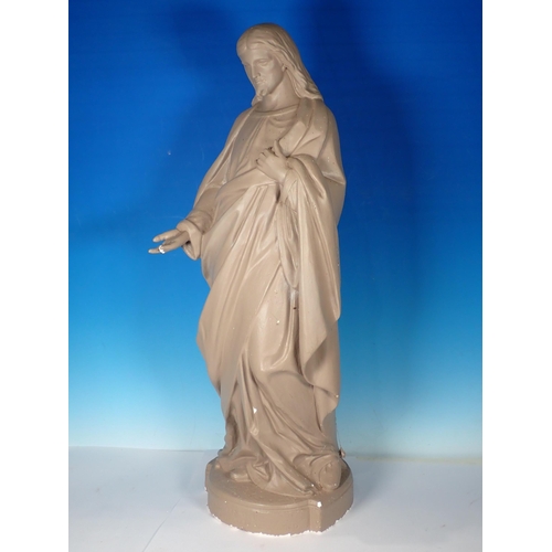 645 - A plaster Figure of Christ, 2ft 6in H, A/F, two metal Candle stands, two silver Crucifix Bottle Stop... 