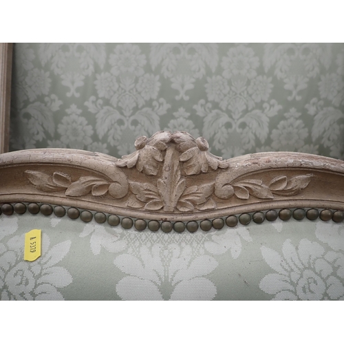 666 - A French green floral upholstered Bed 4ft 10in W