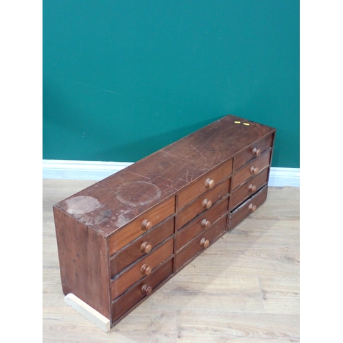 669 - A 19th Century mahogany double sided bank of twelve drawers 3ft 6in W x 1ft 4in H