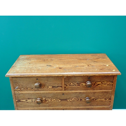 670 - A 19th Century pitch pine Chest of two short and three long drawers on plinth base 3ft 6in W x 3ft 4... 