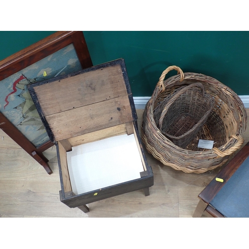 674 - A stained wood Sewing Box, a child's Armchair, a Standard Lamp (failed PAT), a Wall Rack, two Basket... 