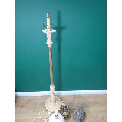 689 - A Wall Lantern, Standard Lamp (failed PAT), two Table Lamps, and part of an Oil Lamp