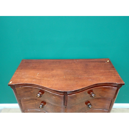 69 - A 19th Century serpentine fronted Chest of two short and three long drawers mounted on ogee bracket ... 