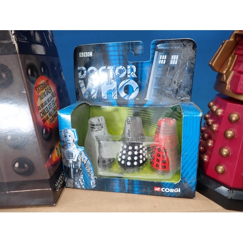 7 - A box of boxed Doctor Who Models including Animatronic Cyber Leader, Dalek, Tardis Cooler, etc.