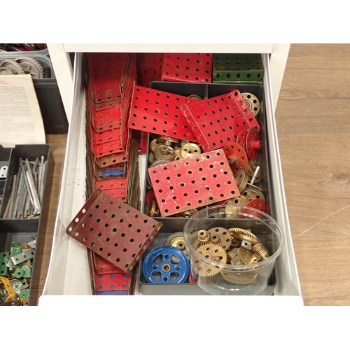 704 - A plastic case and filing drawers containing a quantity of Meccano pieces