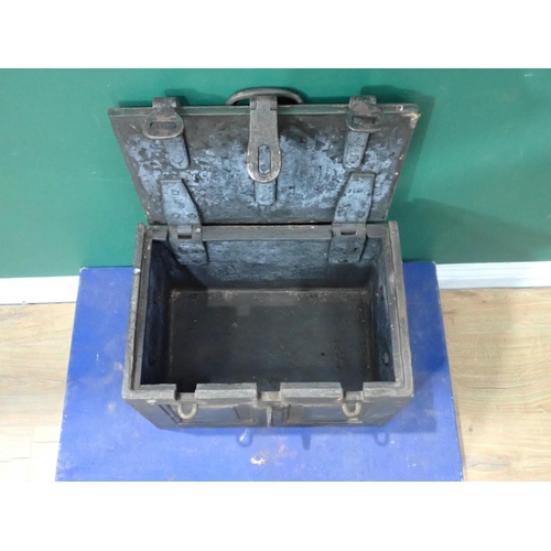 705 - A cast iron Strong Box with panelled top and sides, 18in W x 12in H