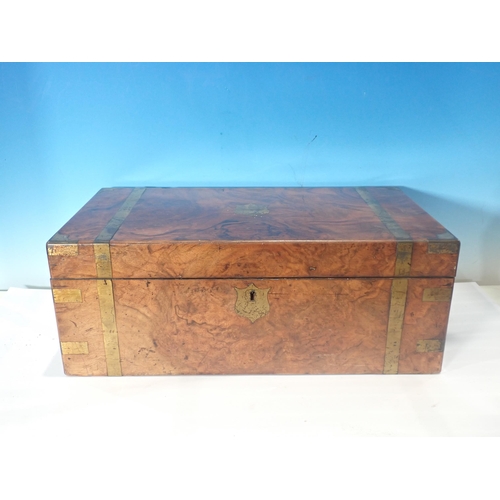 718 - A Victorian walnut Writing box, brass bound, 20in W