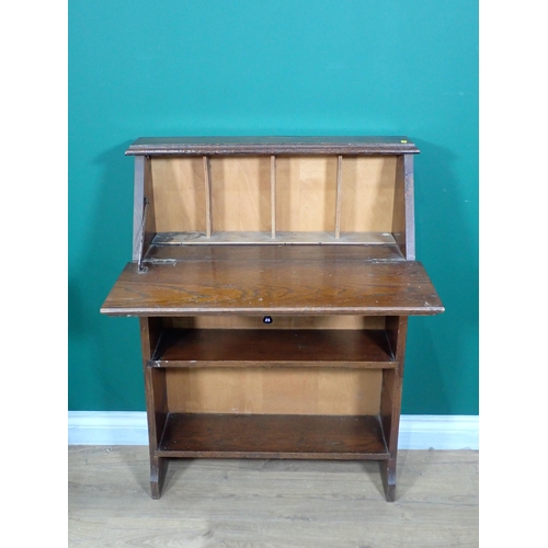 725 - An oak three tier Stand, an oak barley twist Table, a framed Print 