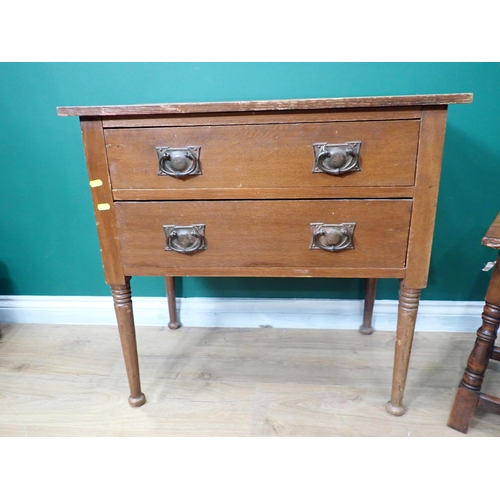 732 - A small oak chest of two drawers, 2ft 6in W and an oak Stool