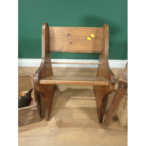 743 - Two Chapel chairs, a Book Stand, an oak two tier Table, and an oak Box, lacks cover