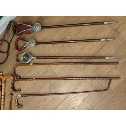 744 - A quantity of walking sticks, shooting Sticks etc