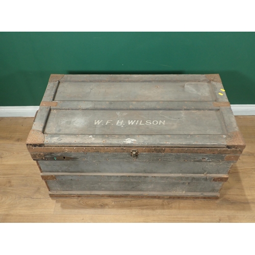 745 - A large metal bound wooden Trunk, 3ft 7in W