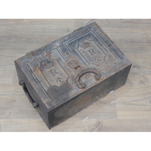 749 - A cast iron Strong Box, 18in and a limited edition print by John Brunsdon of The old Bridge and Cath... 