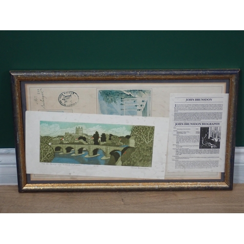 749 - A cast iron Strong Box, 18in and a limited edition print by John Brunsdon of The old Bridge and Cath... 