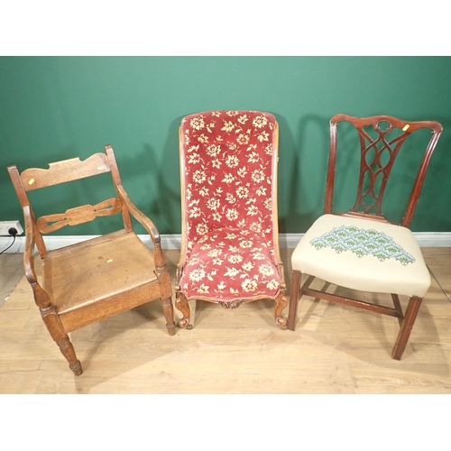 756 - A Victorian mahogany framed Nursing Chair, a Georgian mahogany lattice back Single Chair and a 19th ... 