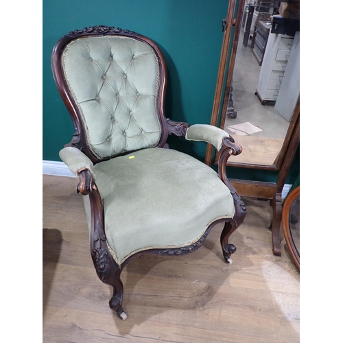 786 - Two Stools, mahogany framed Robing Mirror, Dressing Mirror and Victorian mahogany framed green butto... 