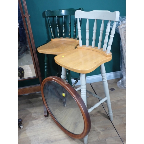 786 - Two Stools, mahogany framed Robing Mirror, Dressing Mirror and Victorian mahogany framed green butto... 