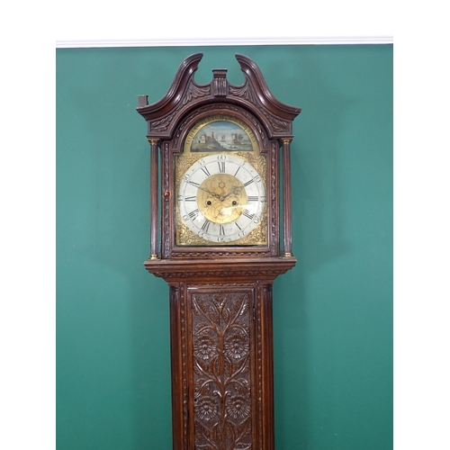 798 - An 18th Century 8-day Longcase Clock with arched brass dial by Tobias Fletcher, Barnsley, the painte... 