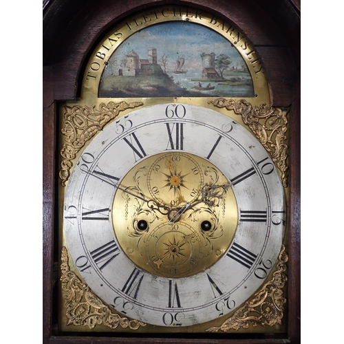 798 - An 18th Century 8-day Longcase Clock with arched brass dial by Tobias Fletcher, Barnsley, the painte... 