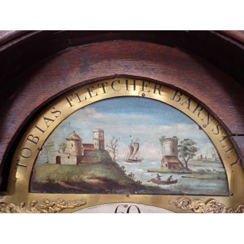 798 - An 18th Century 8-day Longcase Clock with arched brass dial by Tobias Fletcher, Barnsley, the painte... 