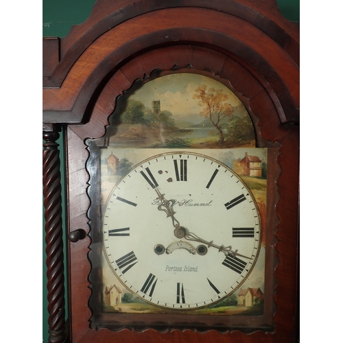 800 - A 19th Century Longcase Clock with arched dial by Faller & Hummel, Portsea Island with painted lands... 