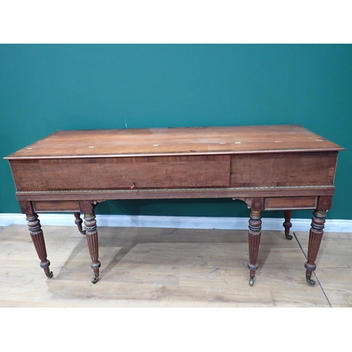 807 - A 19th Century mahogany Square Piano by John Broadwood & Sons mounted on fluted supports and casters... 