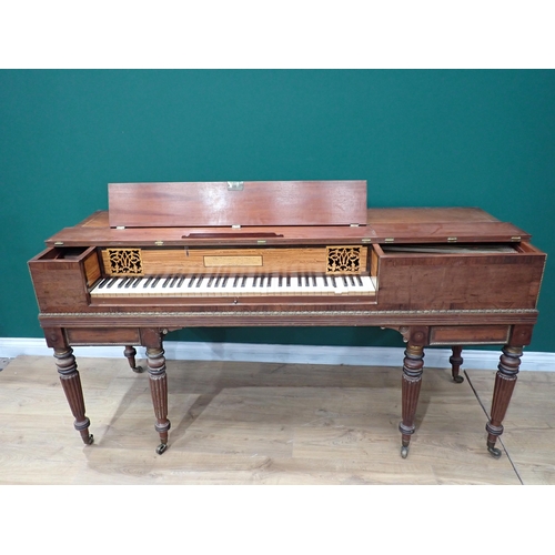 807 - A 19th Century mahogany Square Piano by John Broadwood & Sons mounted on fluted supports and casters... 