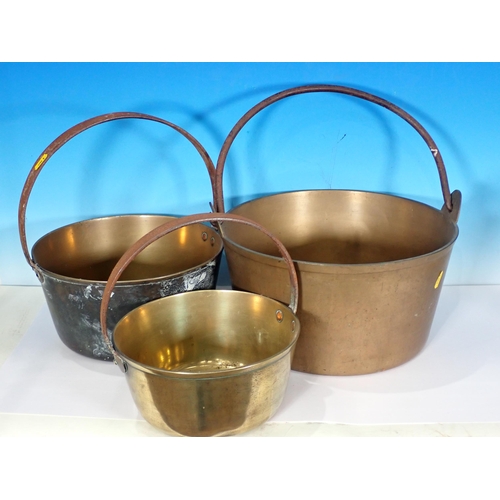 838 - Three brass Jam Pans