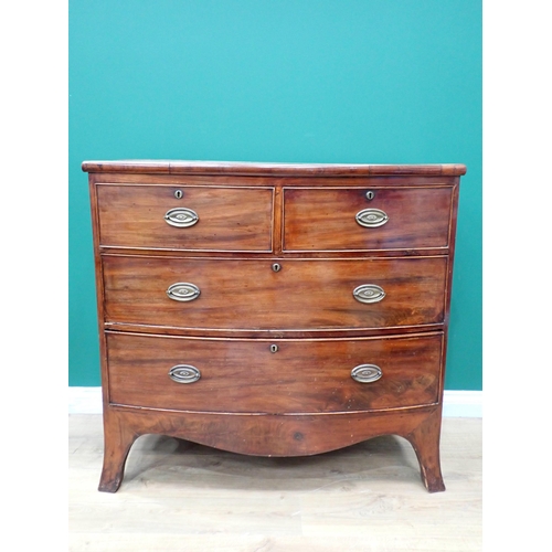 84 - A Georgian mahogany bow fronted Chest of two short and two long drawers mounted on splayed feet 3ft ... 